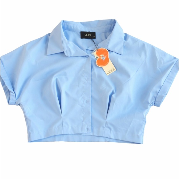 Cider Tops - Cider Sky Blue Cropped Blouse